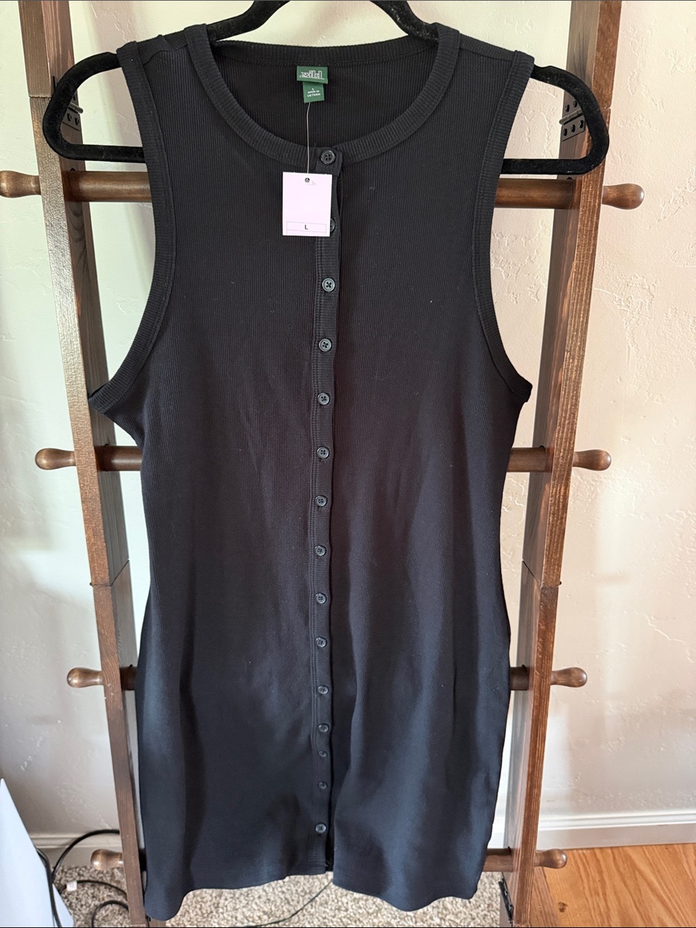 wild fable Black Ribbed button front Tank Dress sleeveless mini dress NWT